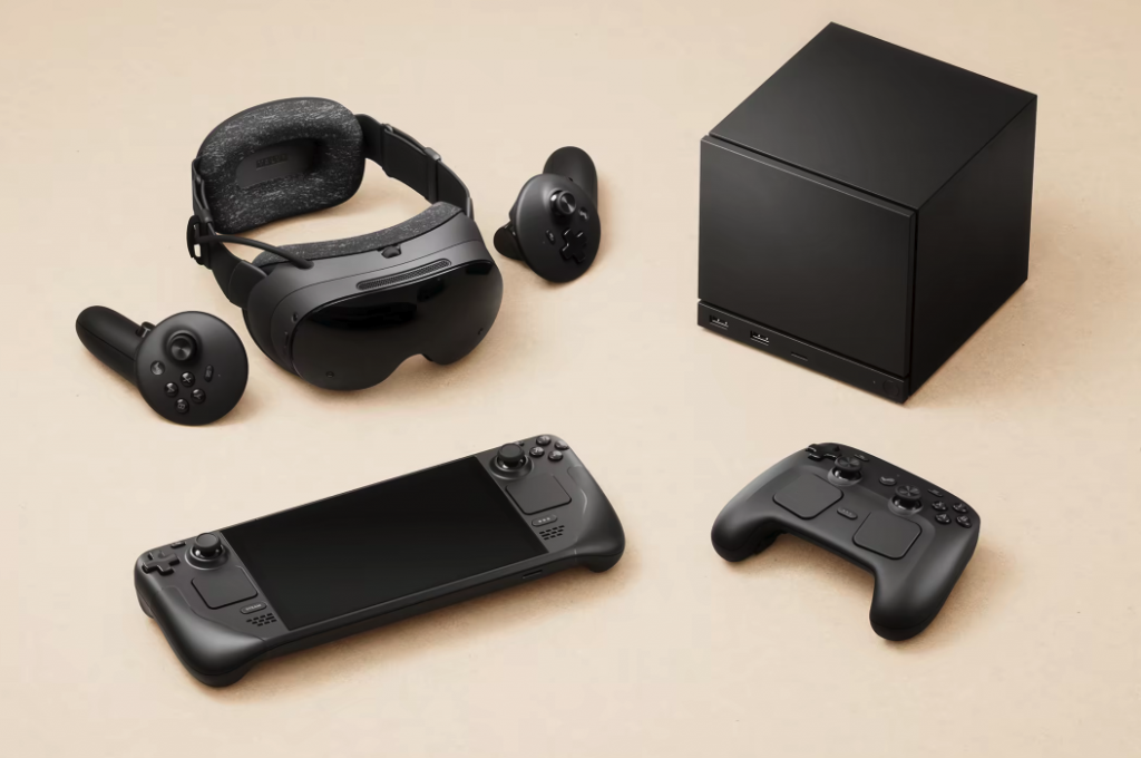 Valve Produkte mit Steam Deck, Machine, Controller und Frame